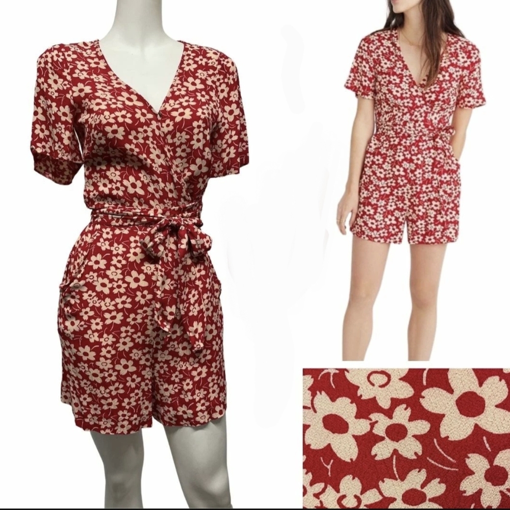 Floral Red and White Romper